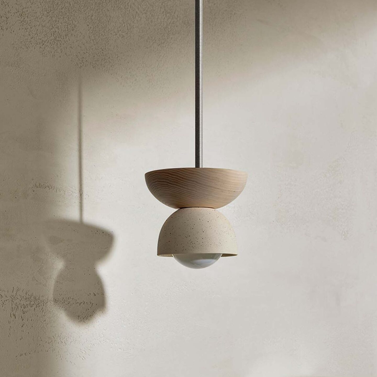 Terra 00 Pendant Light - Solid Rod Vanilla Bean, Bleached Ash, Brushed Nickel
